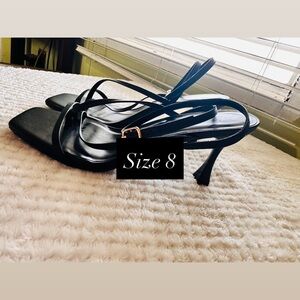 Black Strappy Square-Toe Kitten Heels